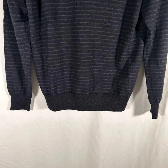 Calvin Klein Wool Blend Sweater Men Large Black Striped Vneck Long Sleeve Merino - Picture 3 of 8